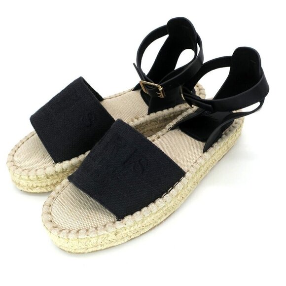H&M Paris Espadrilles Black Jute Sandals Ankle Strap Women's 38 (7 US) - Picture 3 of 5